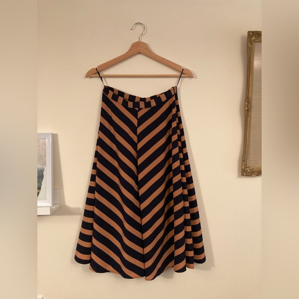 Vintage TopShop Striped Circle Skirt Navy and Tan Long Skirt